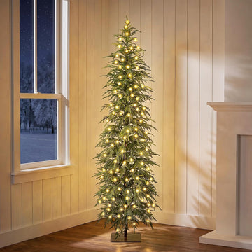 6ft Prelit Christmas Tree with Lights, Skinny Pencil Xmas Tree