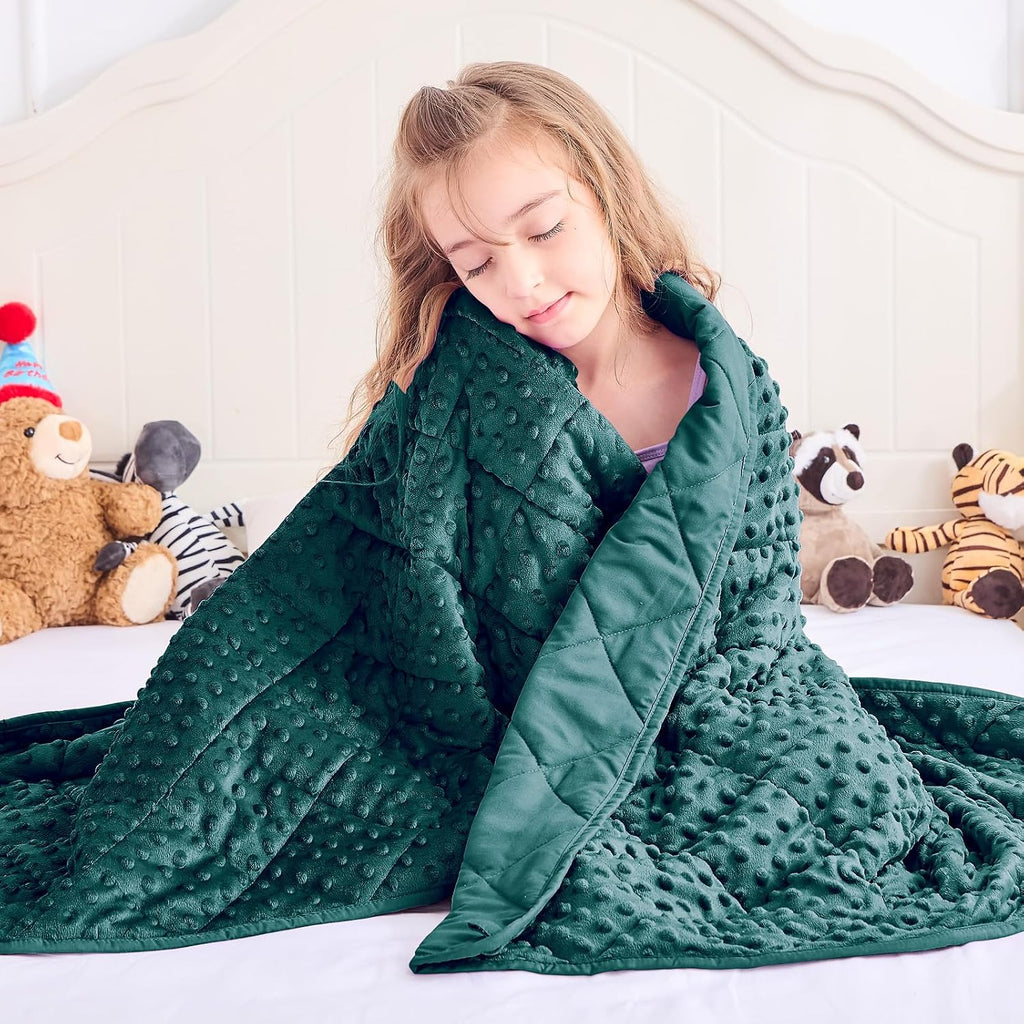 Green Weighted Blanket 10lbs, 40"x60", Breathable Twin Size Cooling Minky Heavy Throw Blanket for 80-120lbs, Soft