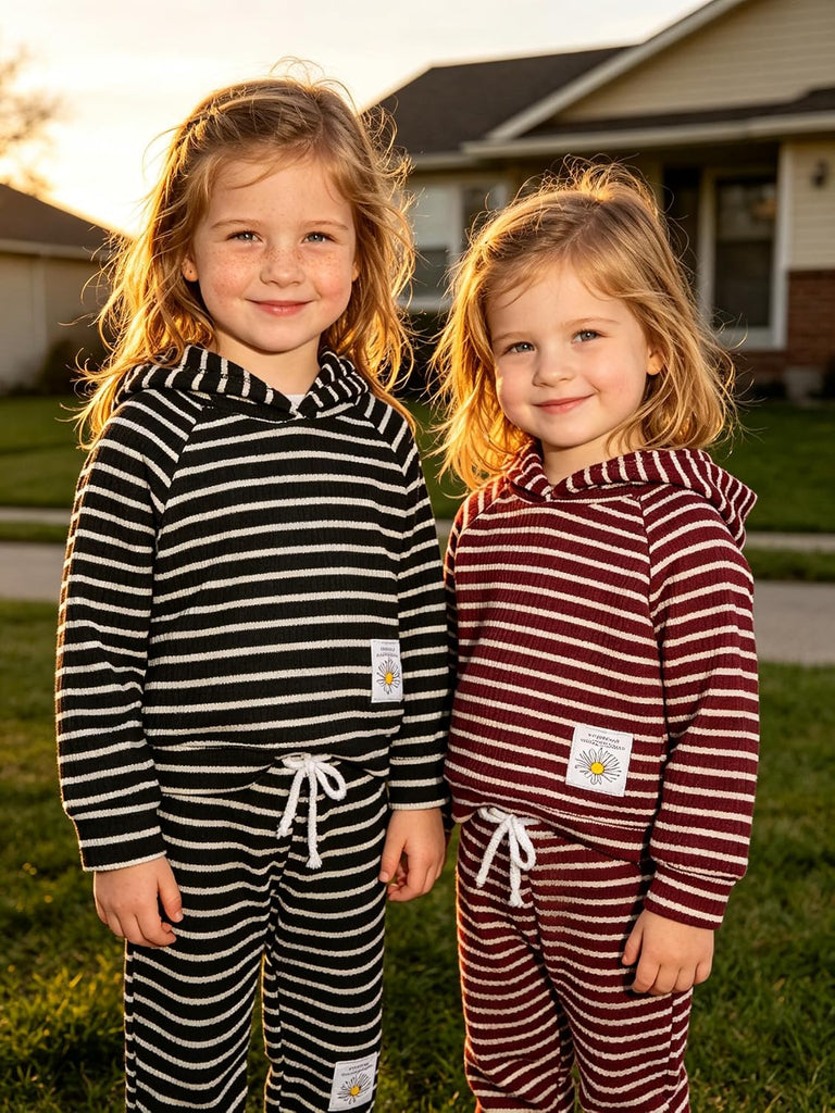 Toddler Baby Girl Waffle Knit Sweatsuit Set Fall Winter Outfit