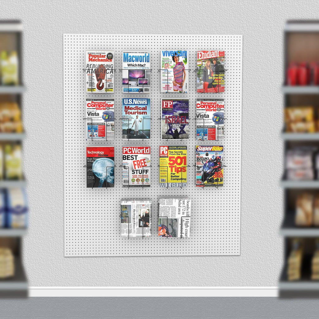 6 Pair Expandable Literature Display Shelf for Pegboard, Metal Wire Peg Board Magazine Holder, Pegboard Shelves