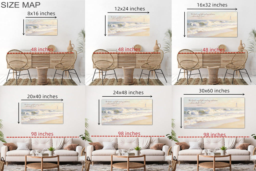 Christian Bible Verse Scripture Canvas Wall Art Ocean Waves Lighthouse Coastal Style Ready to Hang Gallery Wrapped