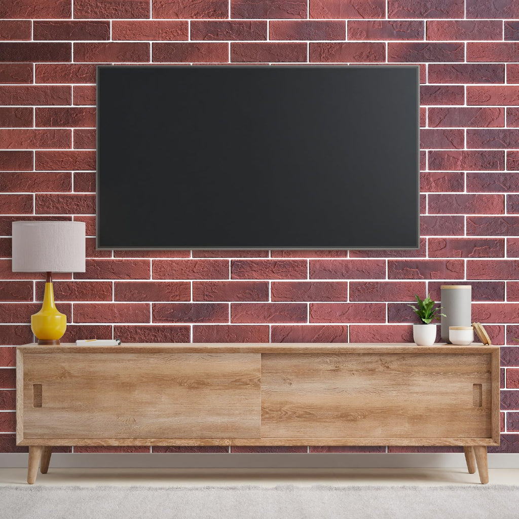 100 Vintage Red Faux Brick Wall Tiles, 3D Thin Brick Veneers, Fireplace and Fence Wall Panels (14.2 sq ft)