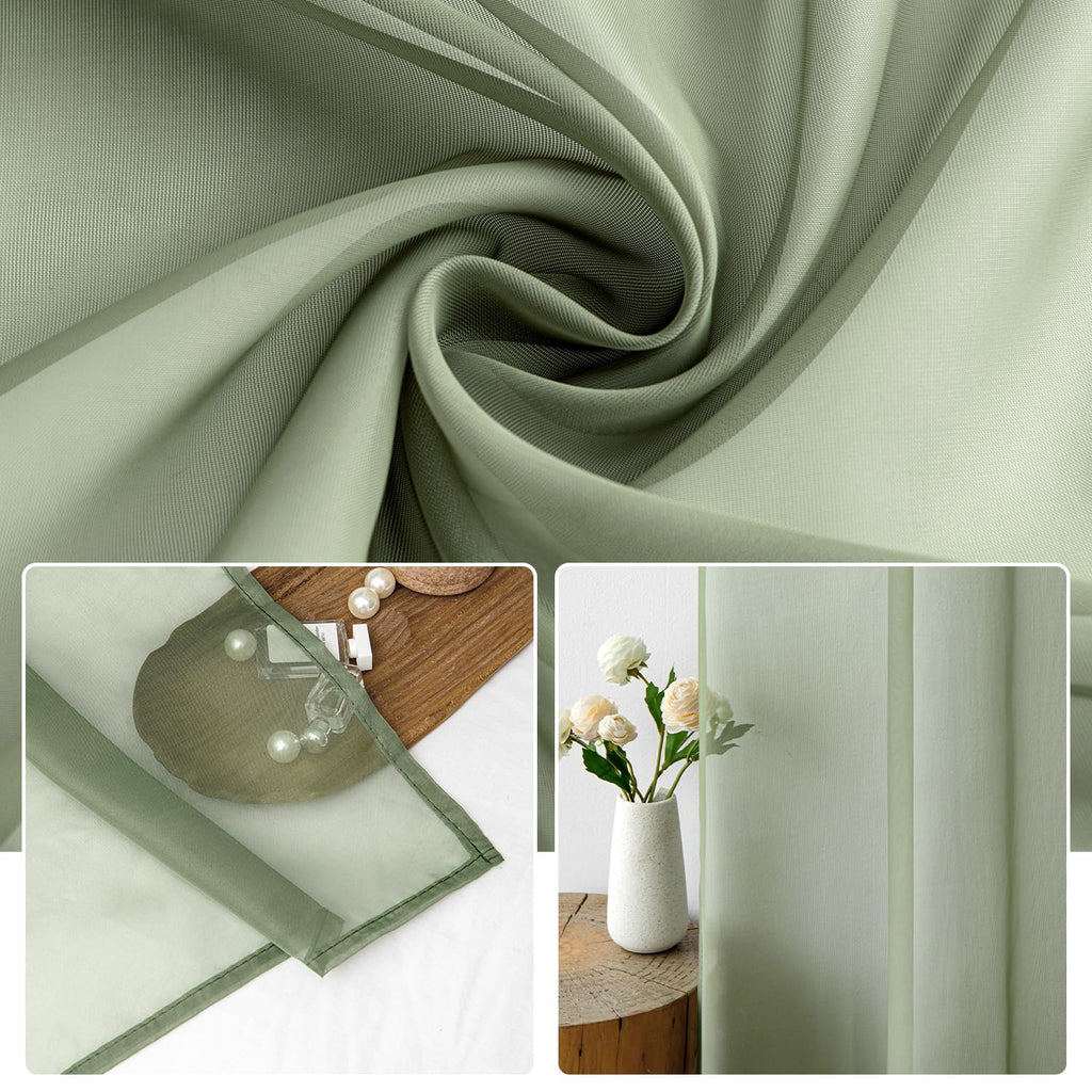 2 Panels Sage Green Sheer Curtains 108 inches Long, 54 X 108 Inches