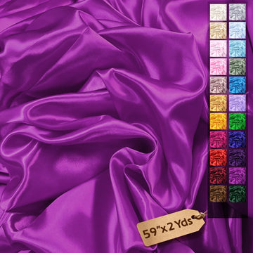 Satin Fabric by The Yard, 59" x 2 Yards, Silky Charmeuse Satin, Plum