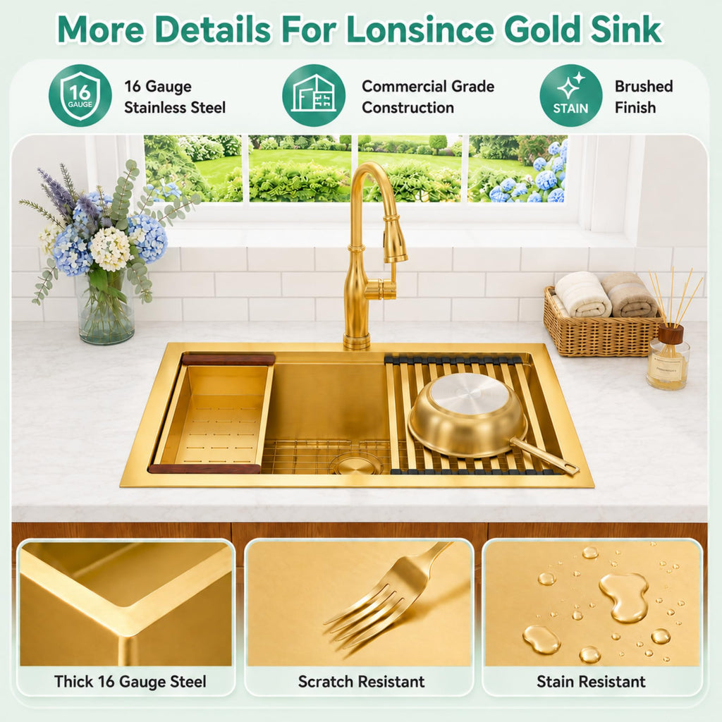Drop In Gold 31"X22", Single Bowl Modern