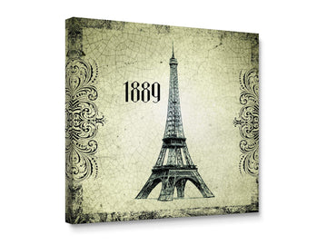 Paris Eiffel Tower, Cities Canvas Wall Home Decor, Framed Ready to Hang (12"x12"x1.5")