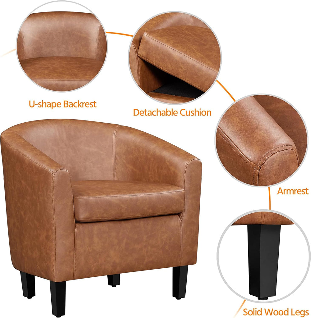 Accent Chairs, Faux Leather Barrel Armchairs, Brown