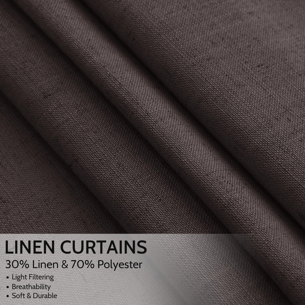 Cocoa Coffee Linen Curtains 72 Inch Long Bedroom Lightweight Door Drapes 2 Panels Set, Semi Sheer Light Filtering