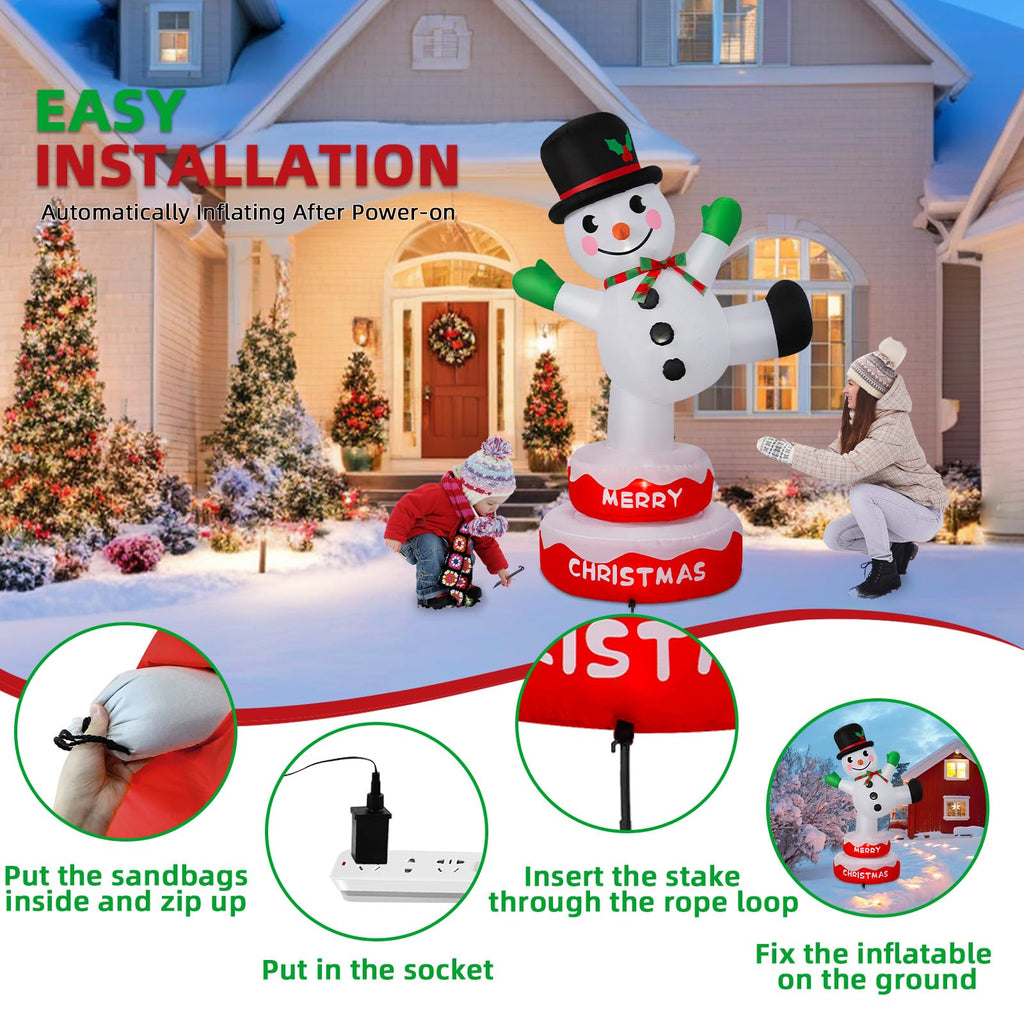 6FT Christmas Rotating Snowman Inflatables Outdoor Decorations, Snowman Inflatable Stands on Donut Base Xmas Blow Up