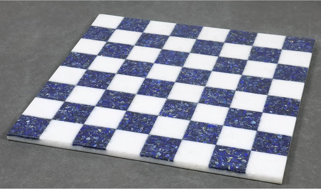 15'' Borderless Marble Stone Luxury Chess Board - Lapis Lazuli Blue and White