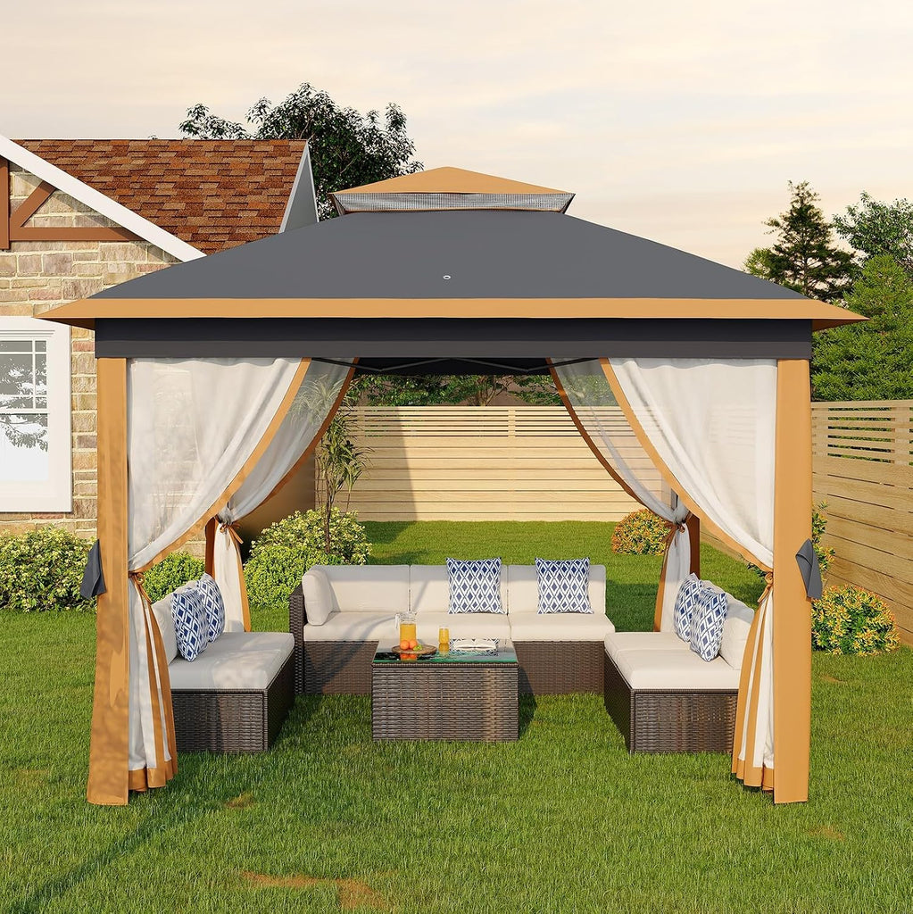 11'x11 Pop-Up Gazebo, Instant Outdoor Canopy Tent with Mosquito Nettings, Durable Steel Frame, Water