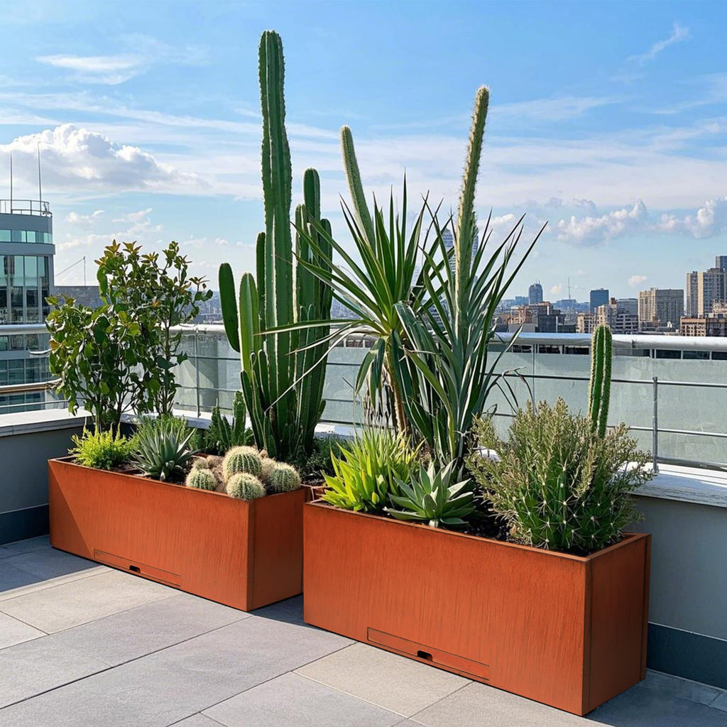 Corten Steel Rectangular Planter Box - 36" Lx12 Wx16 L. Pre-Rusted Weathering Steel Planter, Heavy Duty Rustic Finish