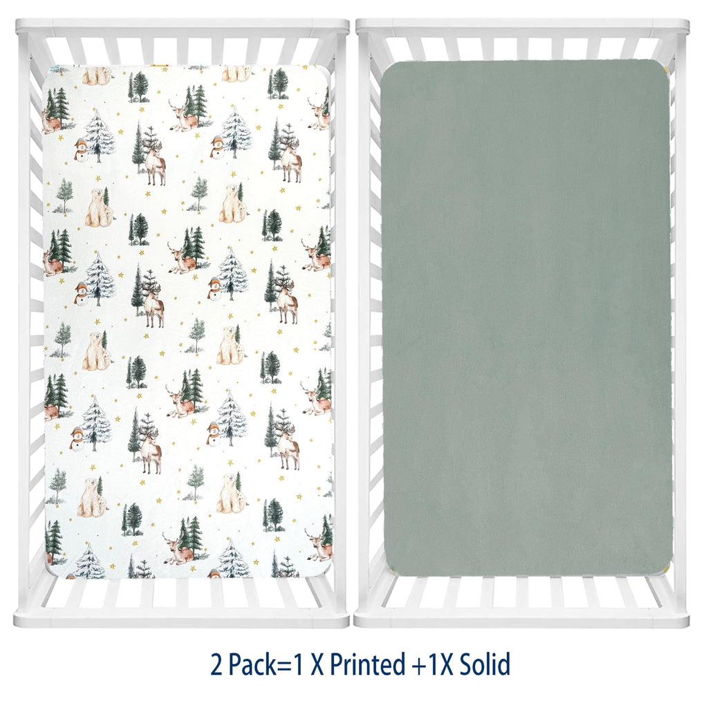 2 Pack Flannel Fleece Crib Sheets, Winter Woodland