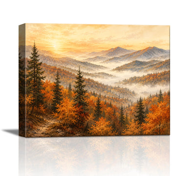 Autumn Mountain Canvas Wall Art, Fall Forest Landscape Canvas Prints