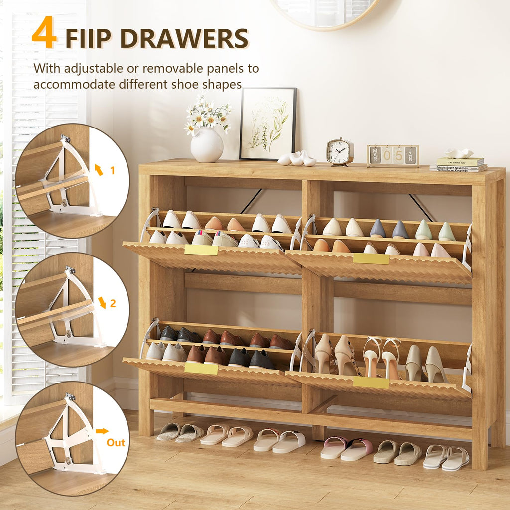 47" Fluted Shoe Cabinet Stoarge with 4 Flip Drawers