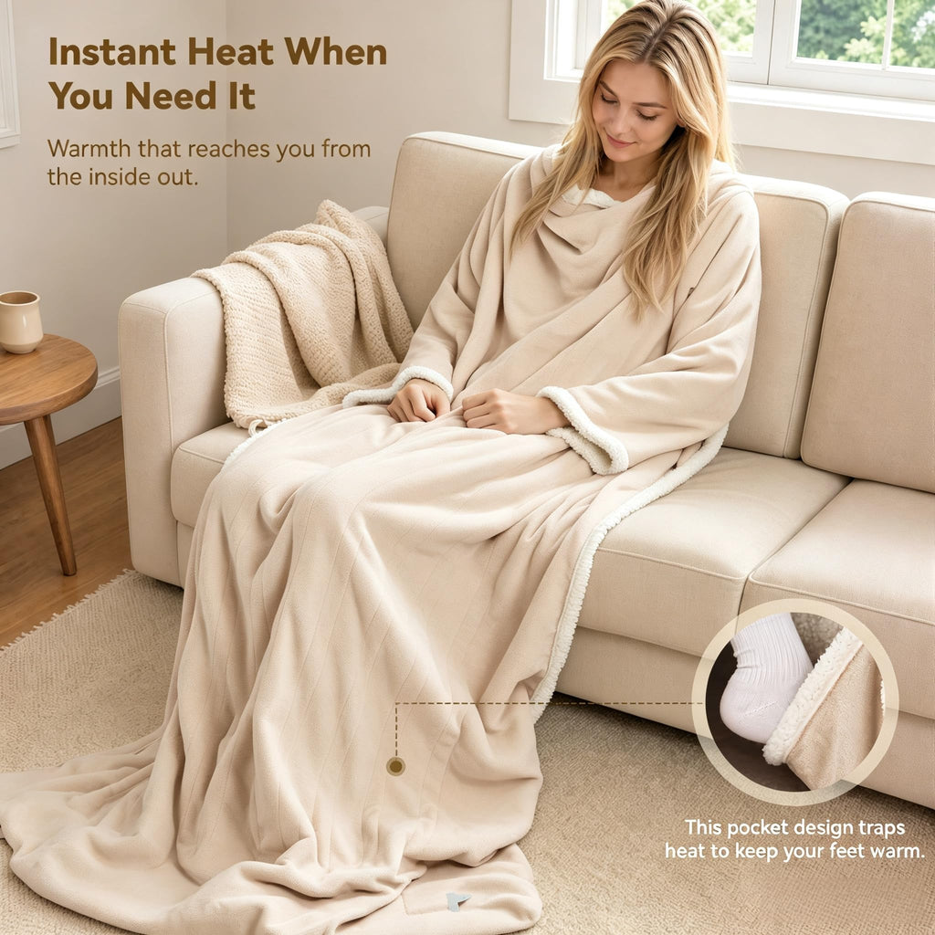 Heated Blanket 50"x70"- Cozy Warm Electric Throw(Beige)