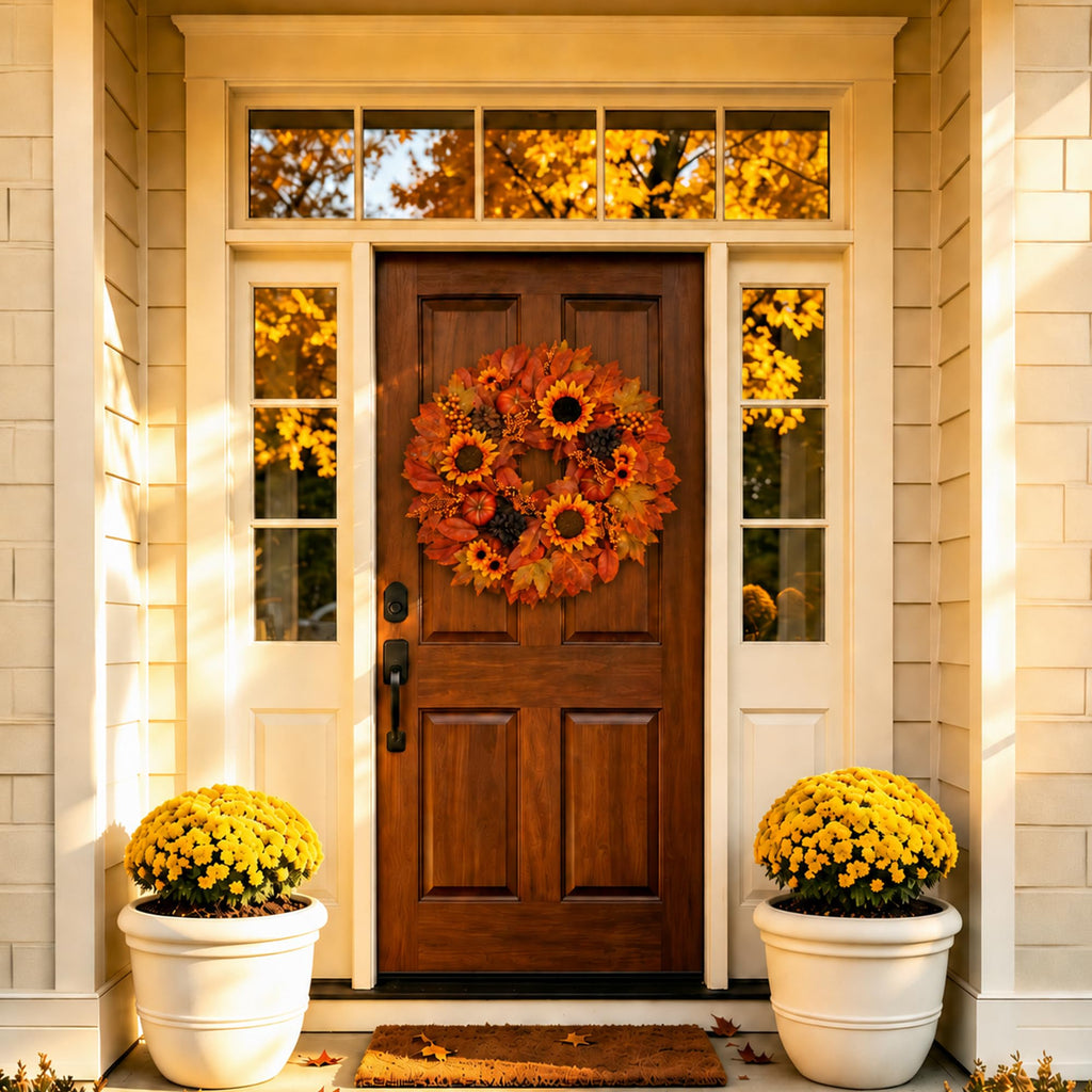 24" Fall Wreath for Front Door Outside Sunflower Autumn Wreath