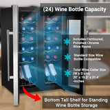 24-Bottle Wine Fridge - Dual Zone Cooler for Red & White Wines, 41°F - 64°F Temp