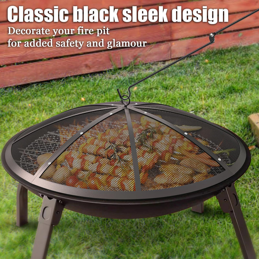 RAY Fire Pit Spark Screen, 30 Inch with Handle & Poker