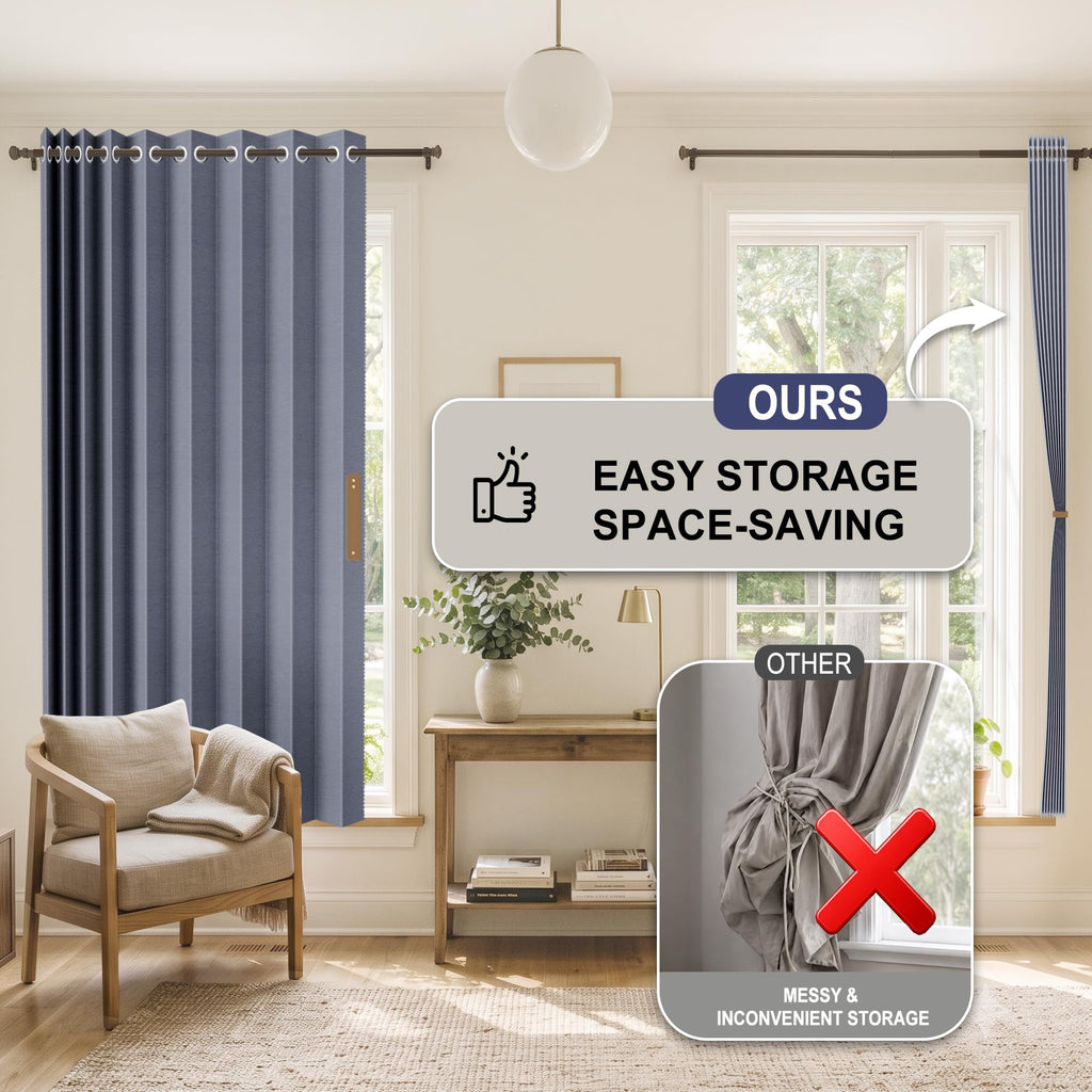 Accordion Blackout Memory Trained Pleated Curtains with Magnetic Closure, Room Darkening Window Treatment Panel