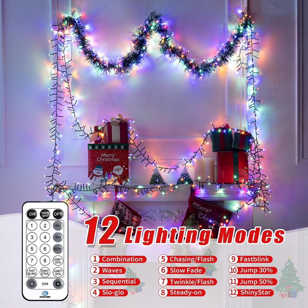 1000 LED Amount of Christmas Tree Lights Decorations with Remote, Waterproof Plug in Cluster Lights Christmas