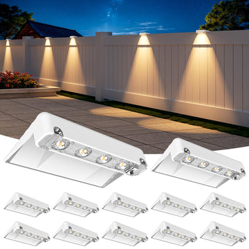 Solar Fence Lights Outdoor 12 Pack, IP65 Waterproof Large Size LED Solar Deck Lights with Lenses, Auto ON Off Warm