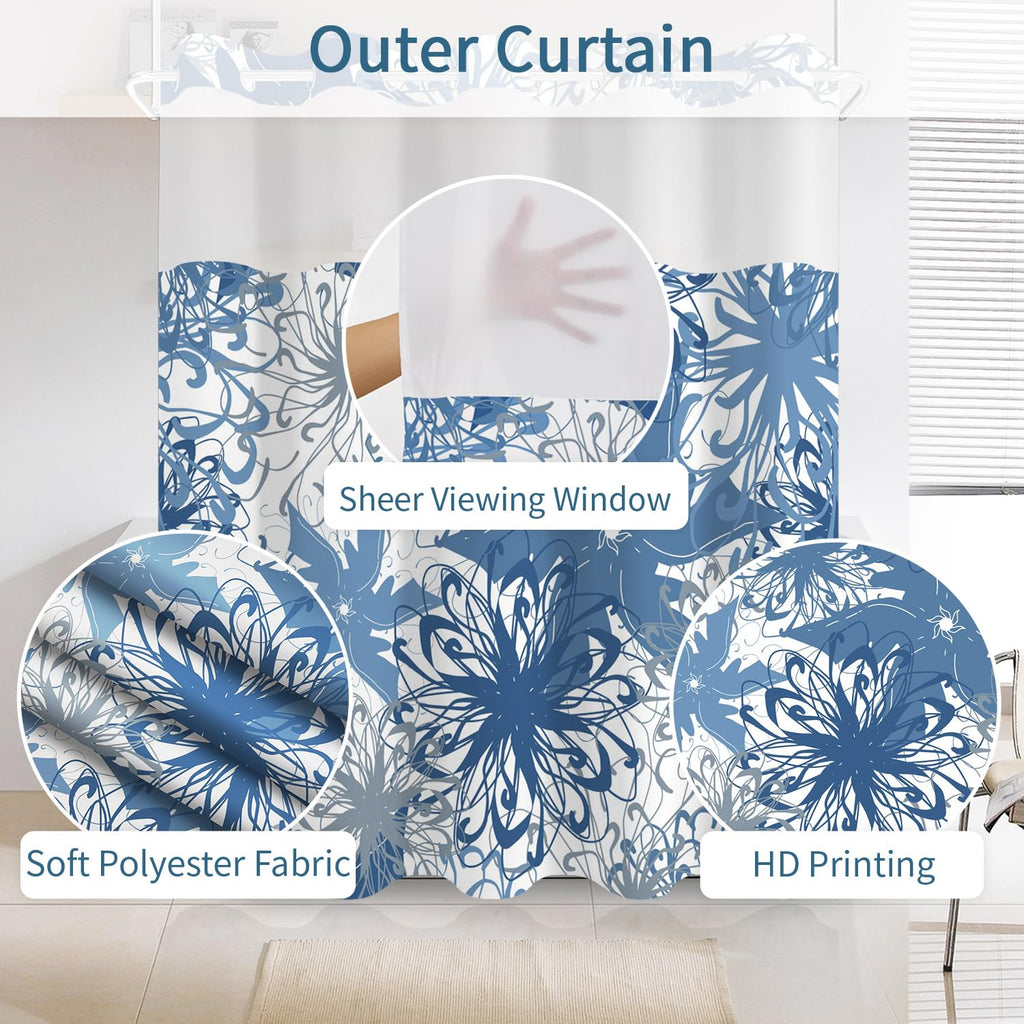 Modern Abstract Mandala Floral Bathroom Shower Curtain Sets, 71x74