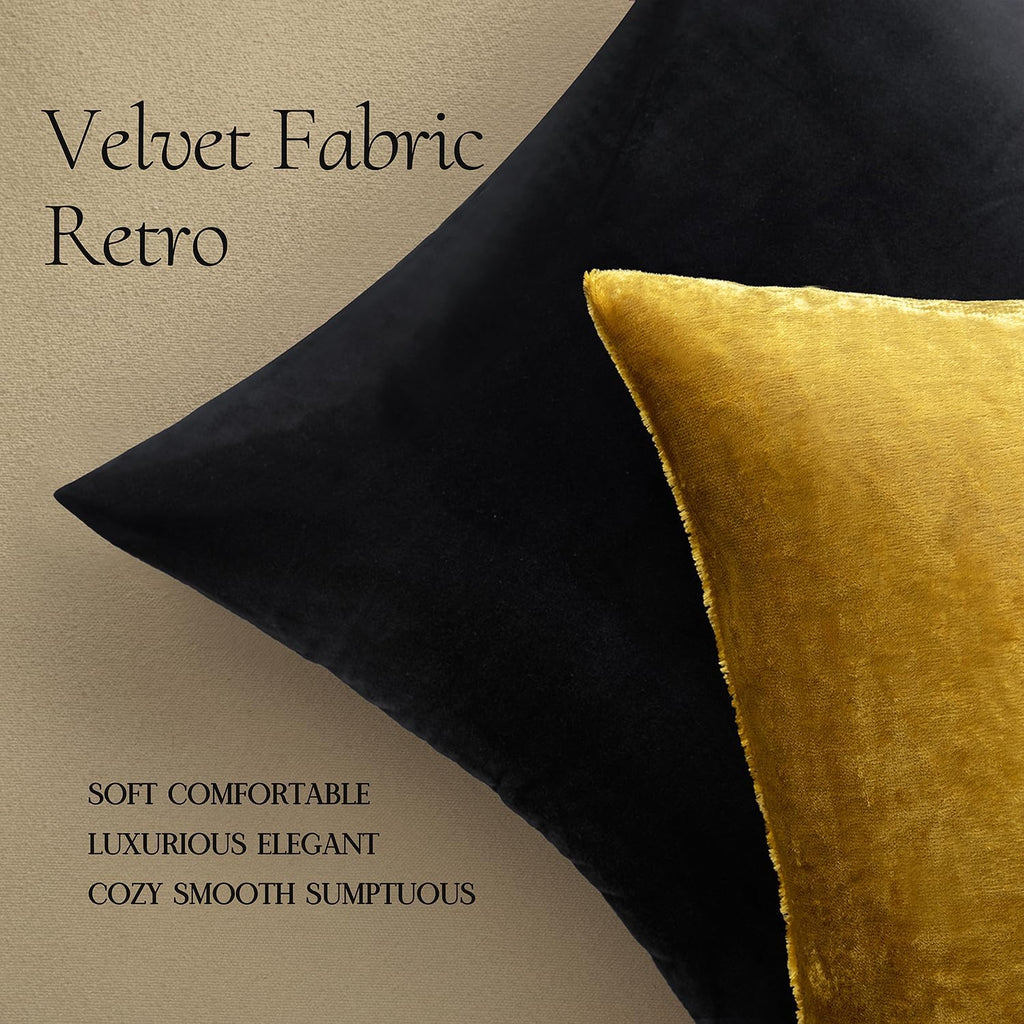 Velvet Throw Pillow Covers 18x18 Inch, Pack of 2 - Golden, Super Soft Decorative Square Cushion Cases Modern Luxury