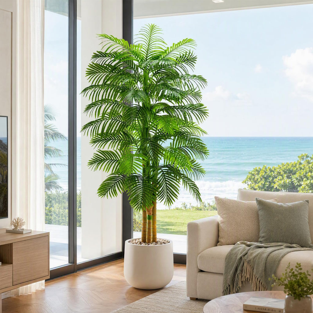 Artificial Golden Cane Palm Tree:6T Fake Tropical Areca Palm Trees