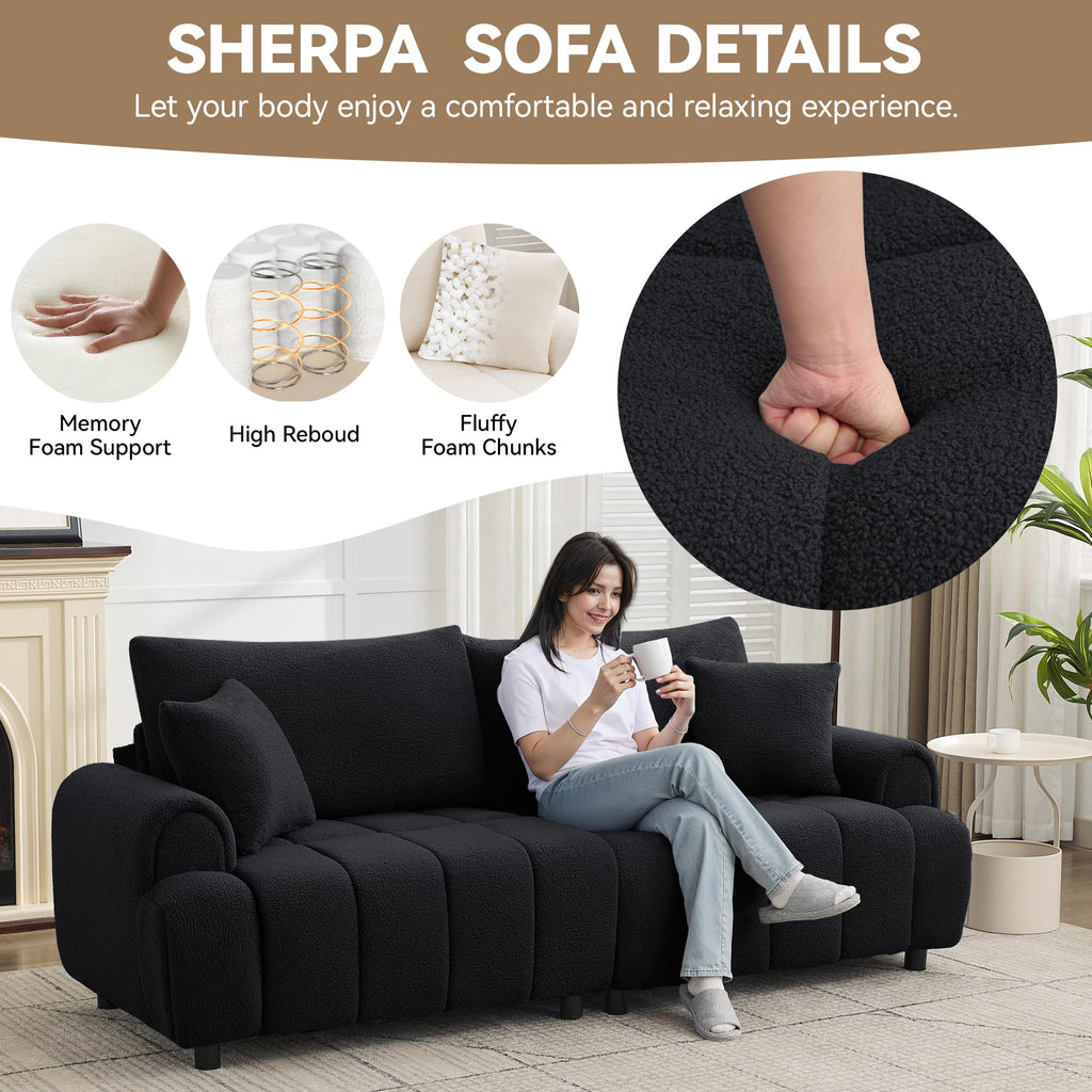 88 "Modern Boucle Couch, Oversized Comfy 3 Seater Sherpa Curved Sofas Deep Seat, Upholstered Loveseat Teddy Round Arm