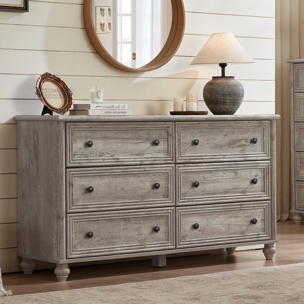 54" Dresser, Farmhouse 6 Drawers Dressers with Gourd Legs