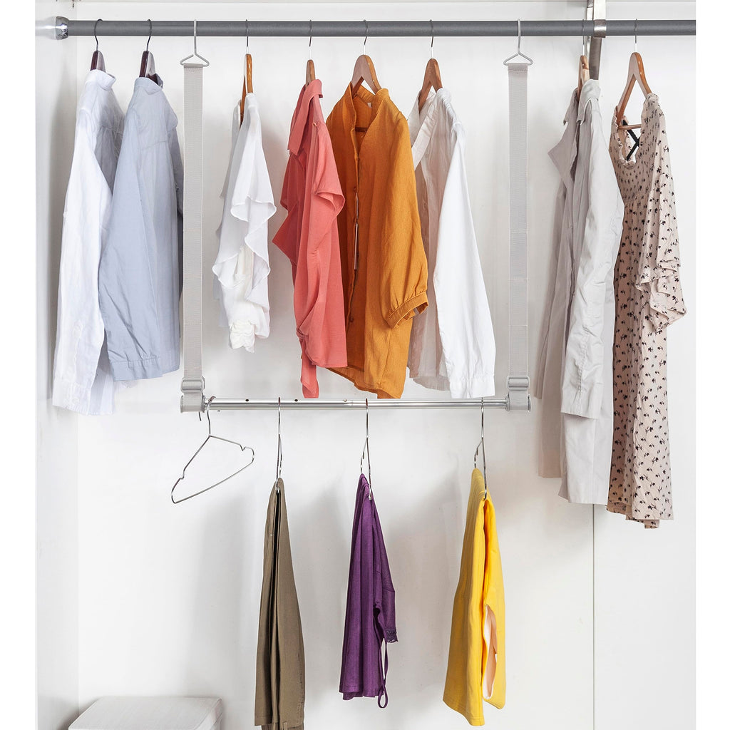 Hanging Closet Rod, Adjustable Width and Height Closet Hanging Organizer, Space-Saving Clothes Hanging Bar, Closet