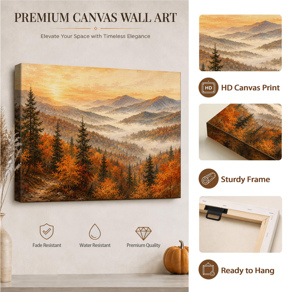 Autumn Mountain Canvas Wall Art, Fall Forest Landscape Canvas Prints