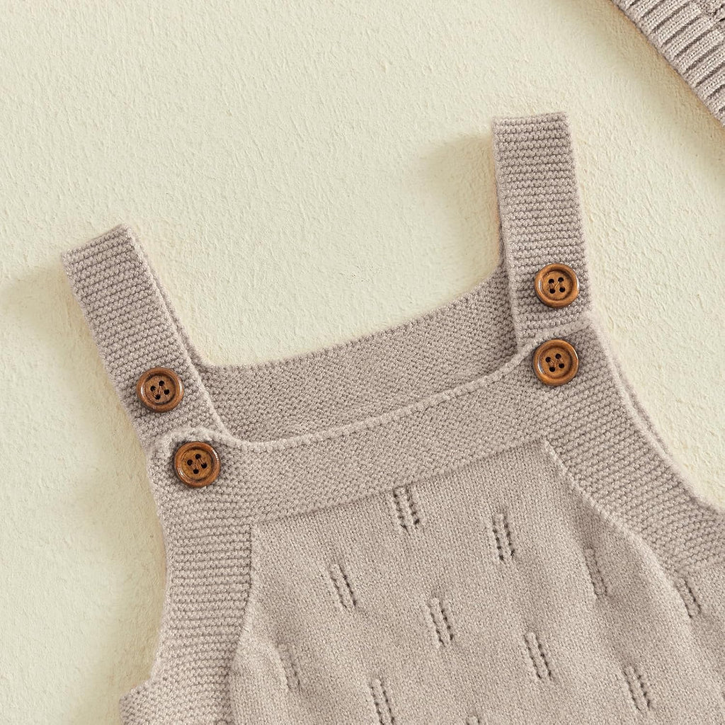 Newborn Girl Boy Outfit Baby Knit Romper Overall with Hat