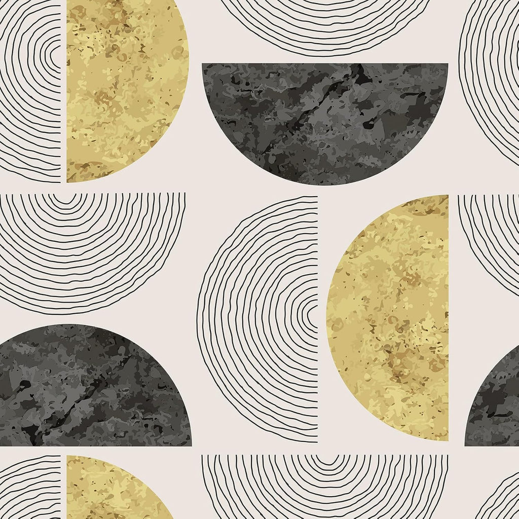 17.5"x275" Mid Century Modern Geometric Peel and Stick Wallpaper Gold Black Half Circle Wallpaper Bedroom Wall Paper