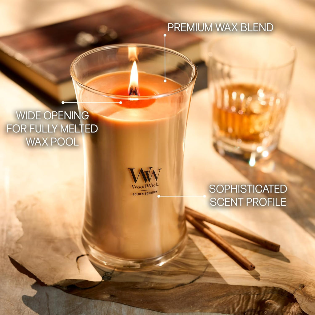 Scented Candle with Crackling Wick | Golden Bourbon Large Hourglass Candle | Long Burning Candles: Up to 130 Hours |