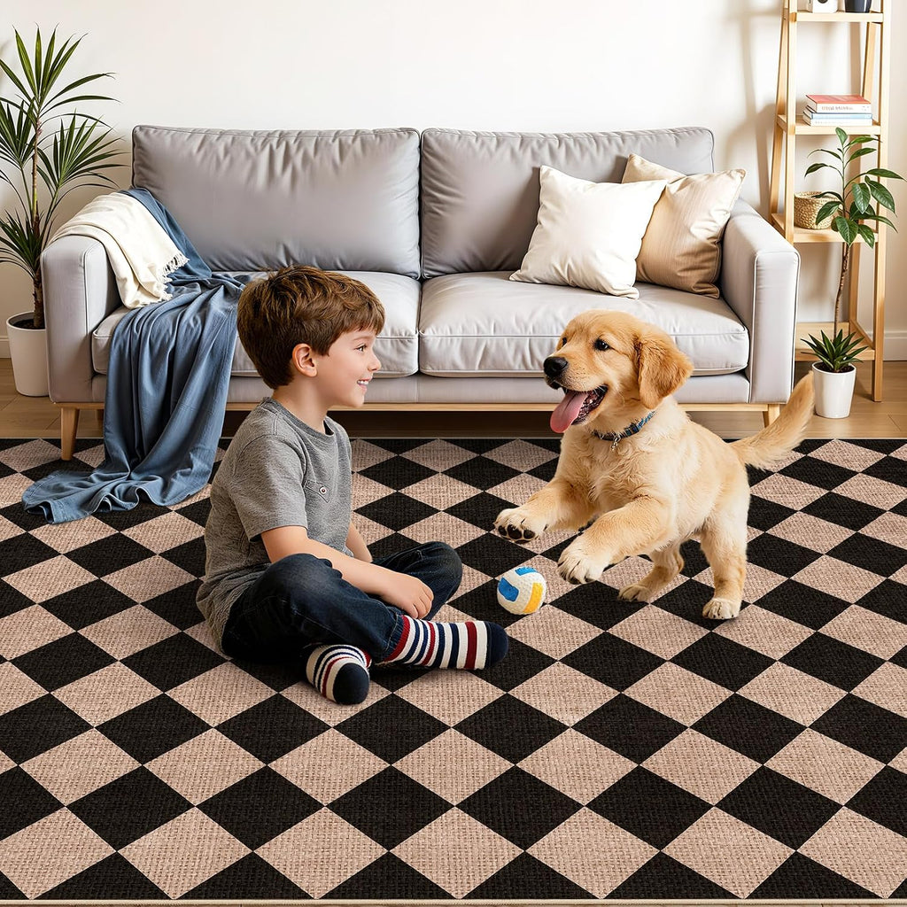 Easy Jute Runner Rug: Non Slip Checkered Machine Washable Entryway Mats