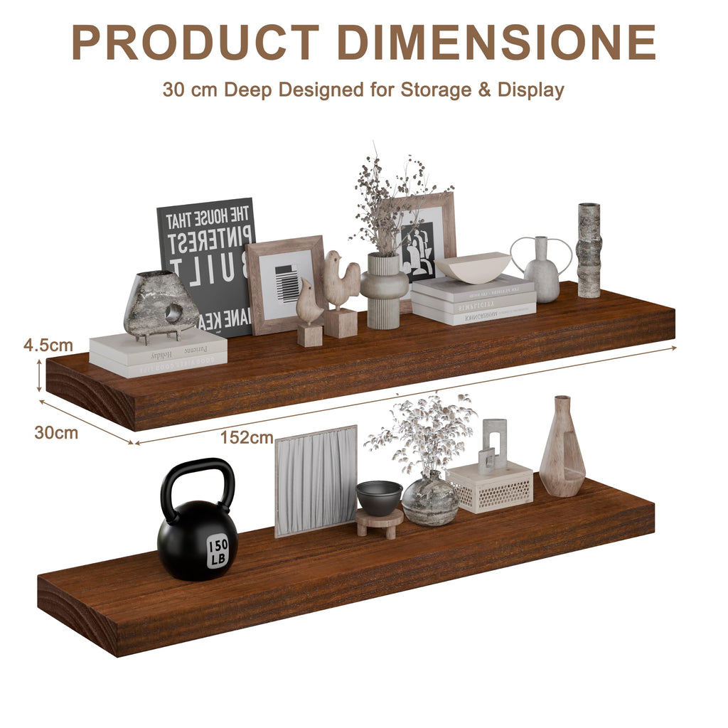 60 Inch Wall Shelves Deep Floating Shelves for Wall 2-Pack Walnut