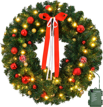 36 in Battery Powered Pre-Lit Christmas Wreath, 80 Warm Lights