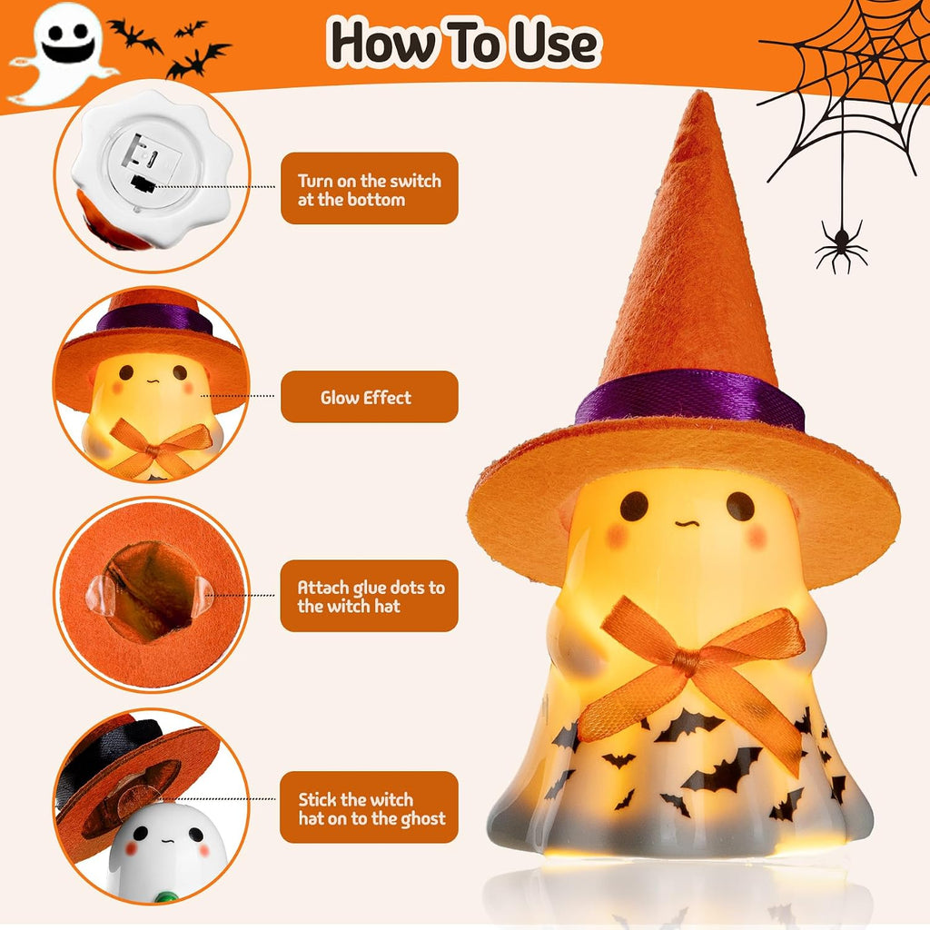 Halloween Decorations Indoor, Cute Spooky Ceramic Ghost Halloween Decorations,Ghost Figurines with Hats - Set of 3