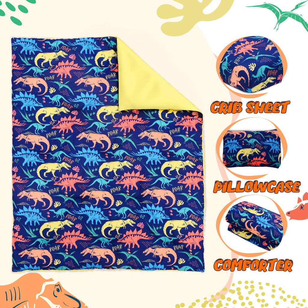 3 Piece Crib Bedding Set for Boys,Dinosaur,Quilt,Sheet&Pillowcase