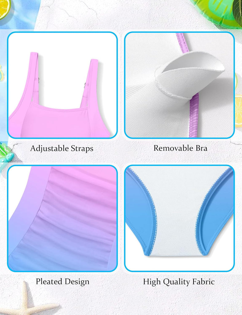Girls Swimsuit One Piece Swimsuits Solid Square Neck Swimwear