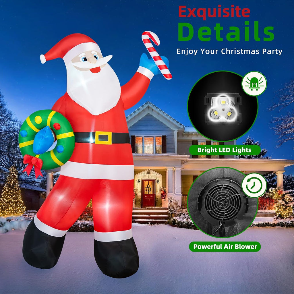 12FT Christmas Inflatables Santa Claus Outdoor Decorations, Giant Blow Up Santa Holding Garland Yard Decorations