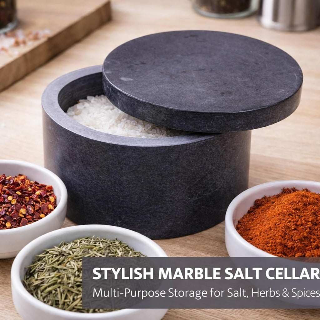 Round Marble Salt Box With Lid, 3.5" x 2"