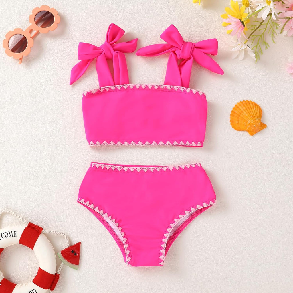 Toddler Baby Girls Swimsuit Two Piece Solid Color Stripe Swimwear Summer Beach Bikini Bathing Suit
