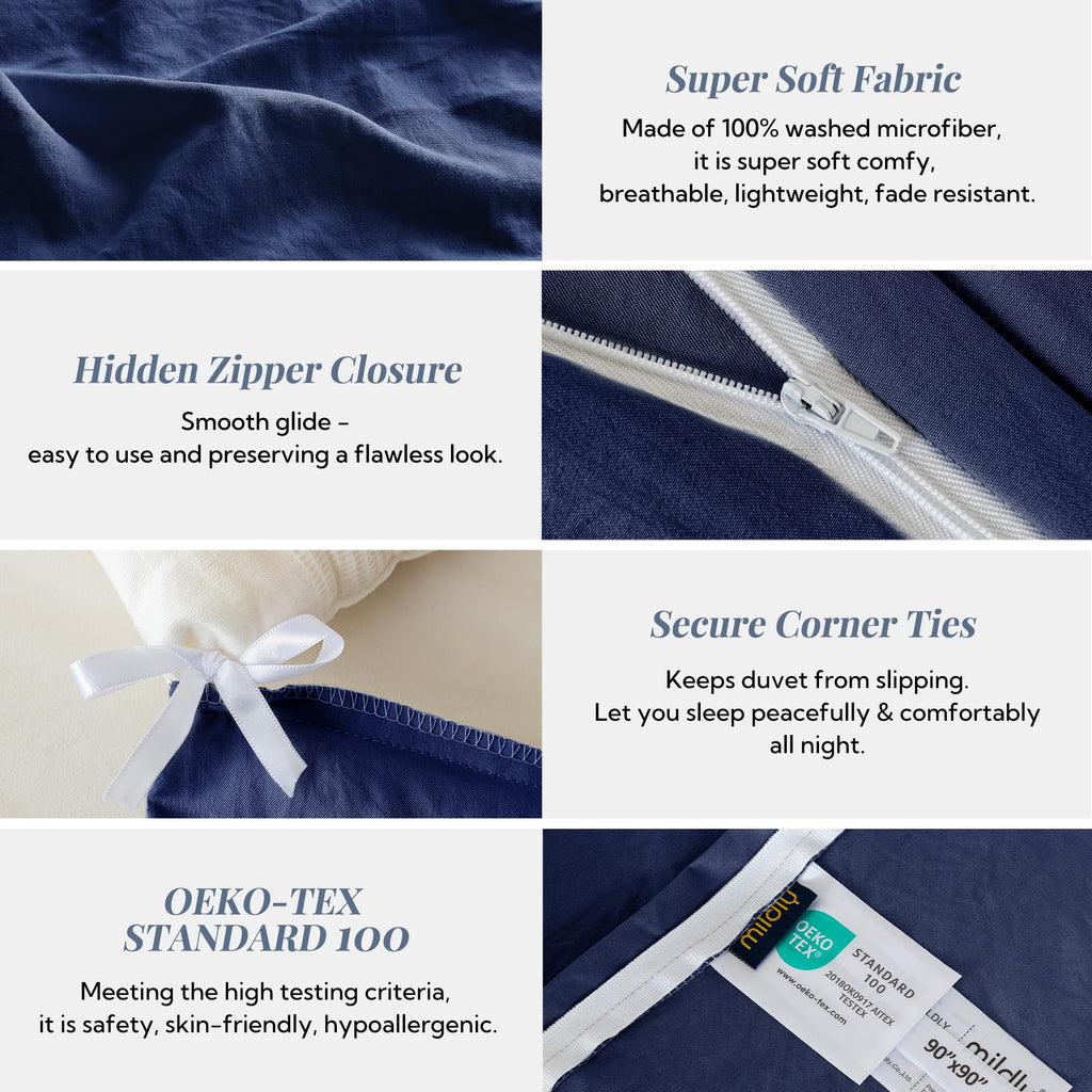 Duvet Cover Ultra Soft Comforter Cover Set 3pcs, Navy Blue