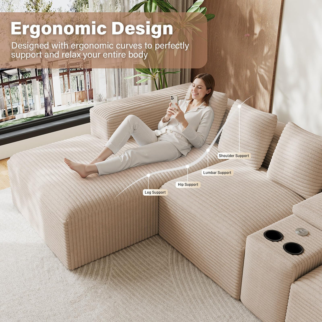 143" Oversized Cloud Sectional Couch, Beige