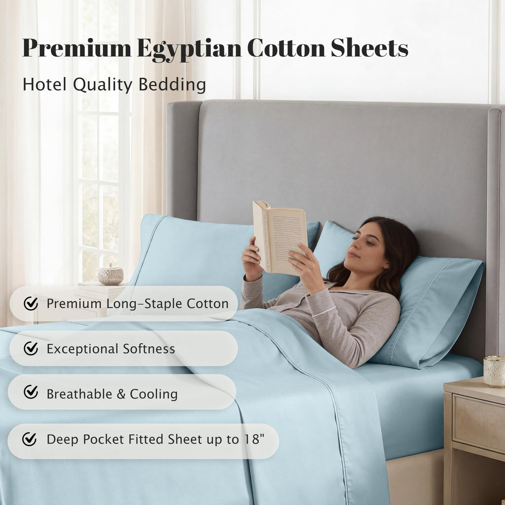 Egyptian Cotton 530 TC Deep Pocket Sheet Set, Twin XL, Light Blue