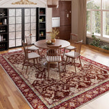 8x10 Washable Vintage Medallion Area Rug, Large Non-Slip Carpet for Living Room Bedroom Red