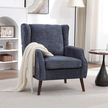 Accent Chair, Mid Century Modern Wingback Chair, Upholstered Fabric Armchair with Lounge Seat and Wood Legs